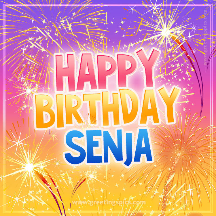 Happy Birthday Senja Picture with fireworks (square shape image)