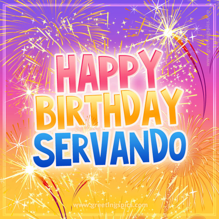 Happy Birthday Servando Picture with fireworks (square shape image)