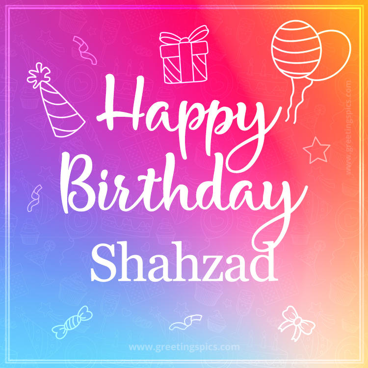 Colorful Happy Birthday Card For Shahzad (square shape image)