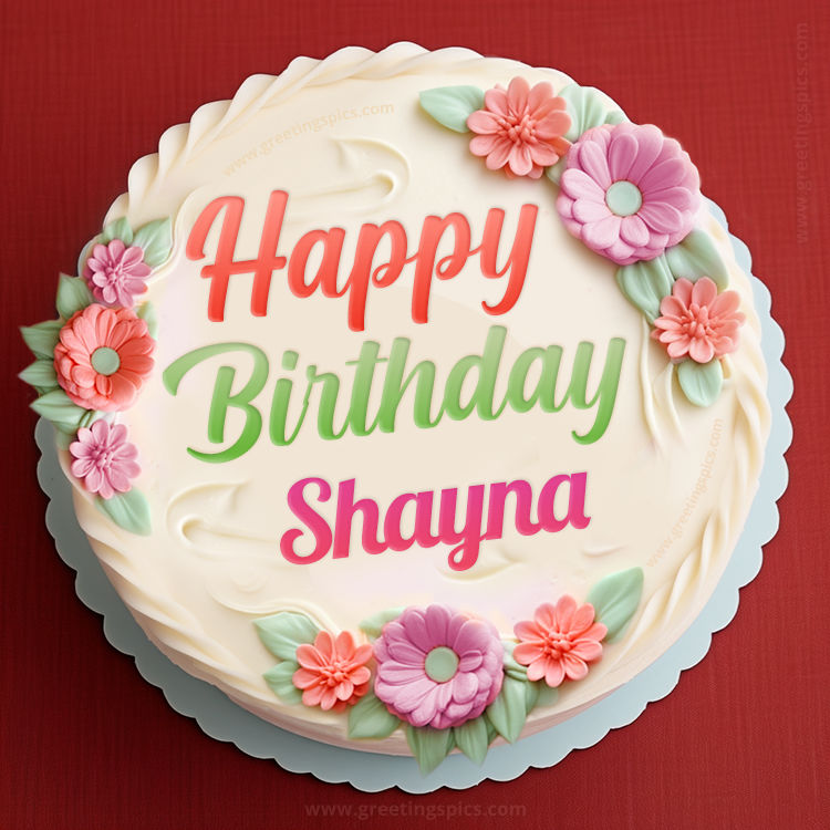 Happy Birthday Shayna Cake Image With Name (square shape image)