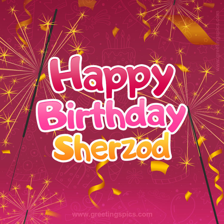 Happy Birthday Sherzod Image with sparklers (square shape image)