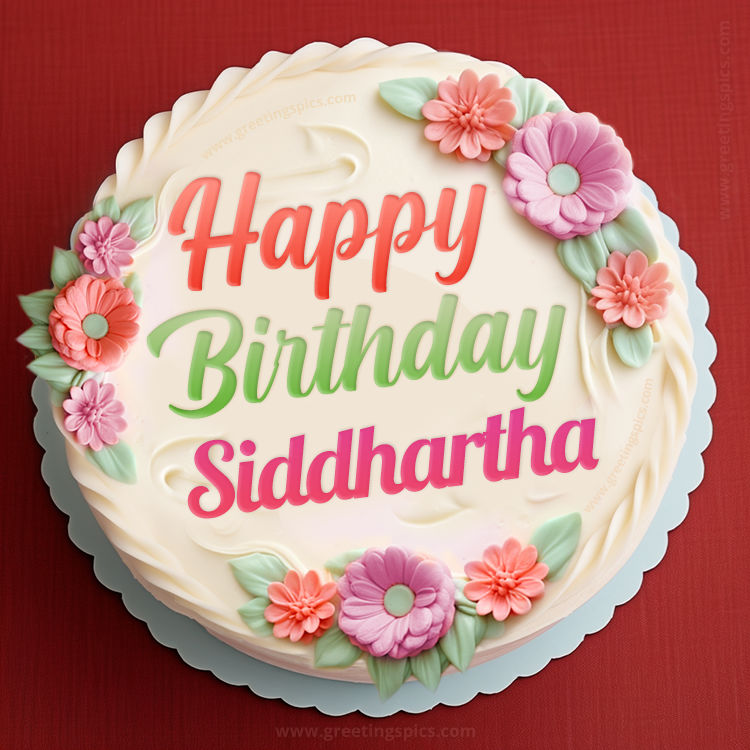 Happy Birthday Siddhartha Cake Image With Name (square shape image)