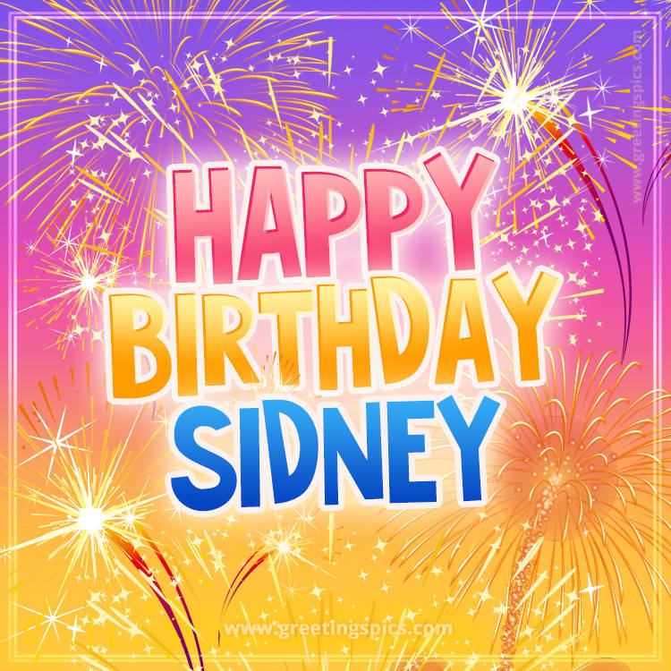 Happy Birthday Sidney Picture with fireworks (square shape image)