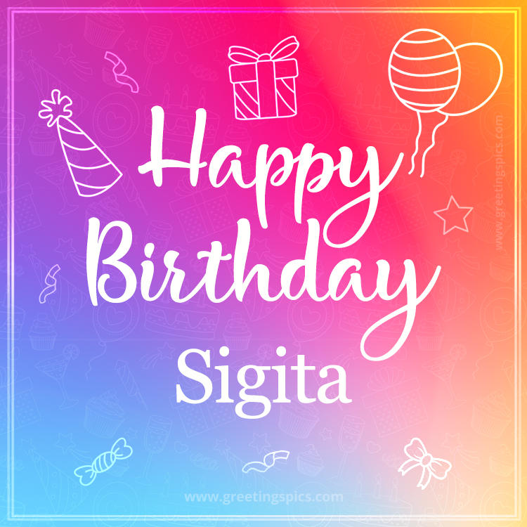 Colorful Happy Birthday Card For Sigita (square shape image)