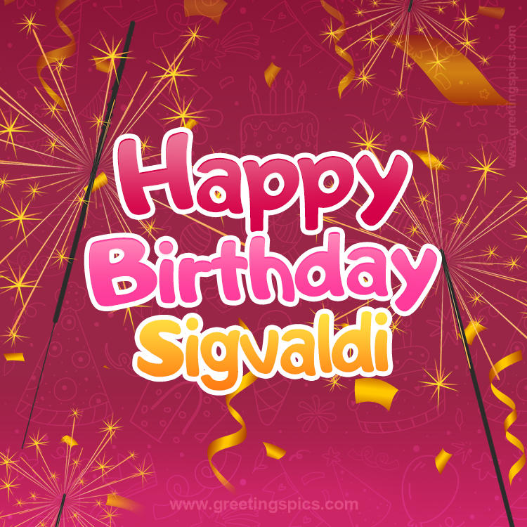 Happy Birthday Sigvaldi Image with sparklers (square shape image)