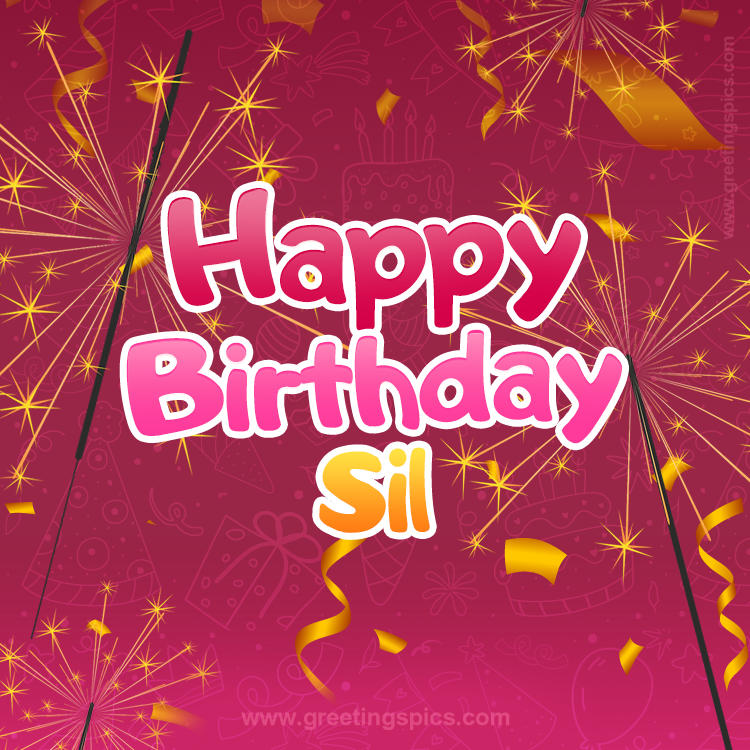 Happy Birthday Sil Image with sparklers (square shape image)