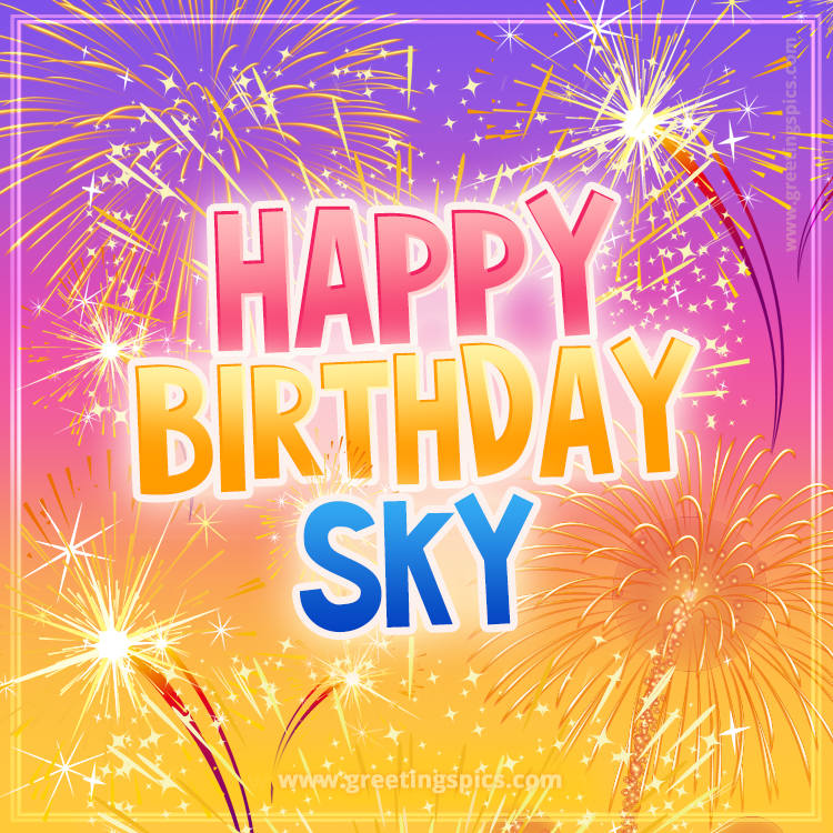 Happy Birthday Sky Picture with fireworks (square shape image)