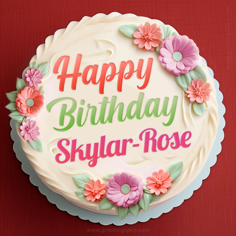 Happy Birthday Skylar-Rose Cake Image With Name (square shape image)