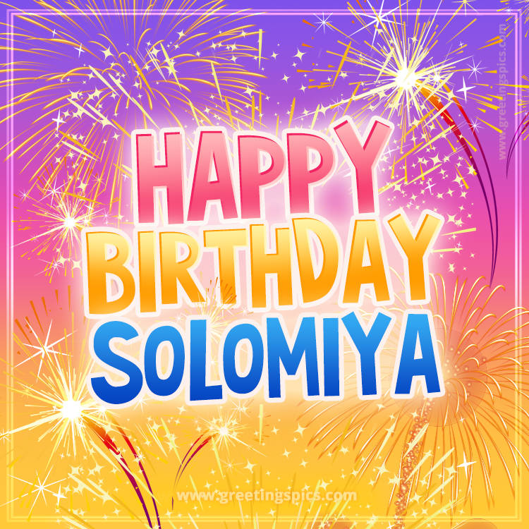 Happy Birthday Solomiya Picture with fireworks (square shape image)