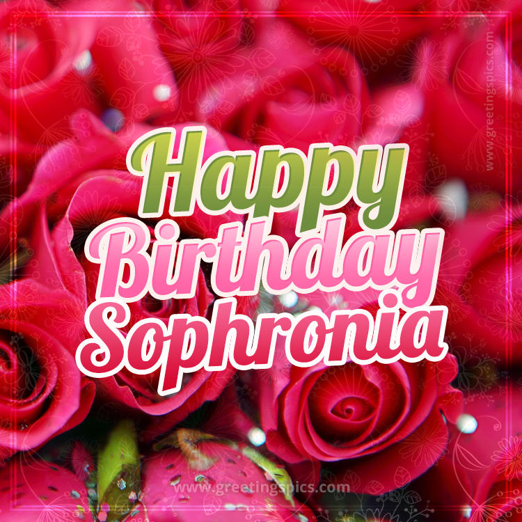 Happy Birthday Sophronia beautiful Image with red roses (square shape image)