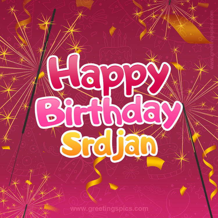 Happy Birthday Srdjan Image with sparklers (square shape image)