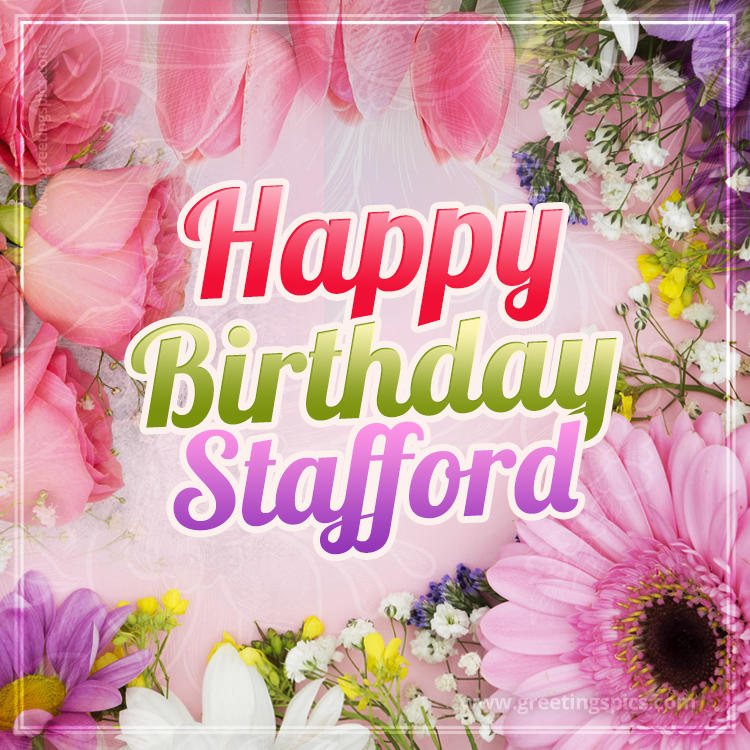 Happy Birthday Stafford Picture with beautiful flowers (square shape image)