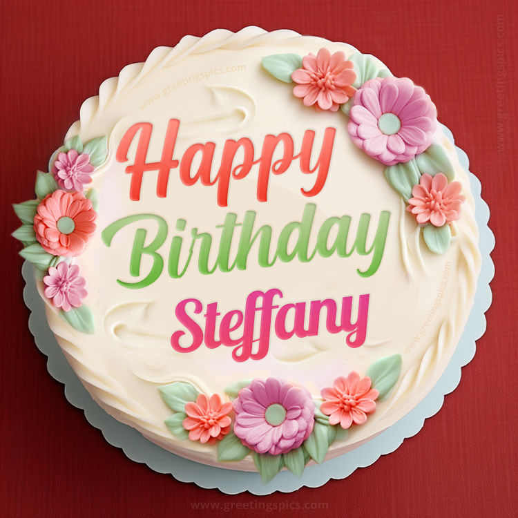 Happy Birthday Steffany Cake Image With Name (square shape image)