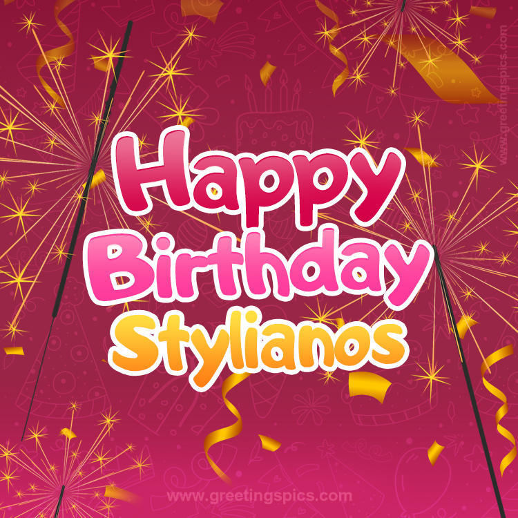 Happy Birthday Stylianos Image with sparklers (square shape image)