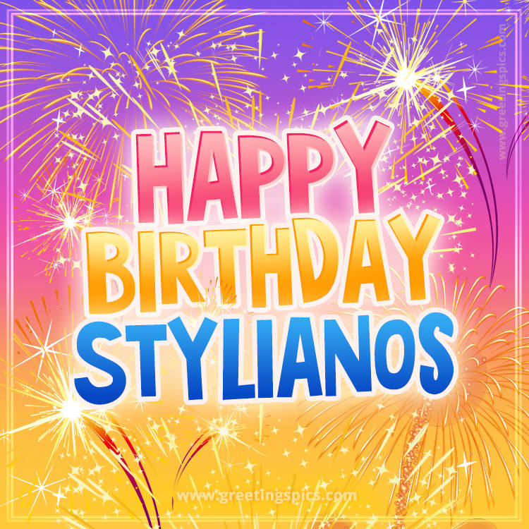 Happy Birthday Stylianos Picture with fireworks (square shape image)