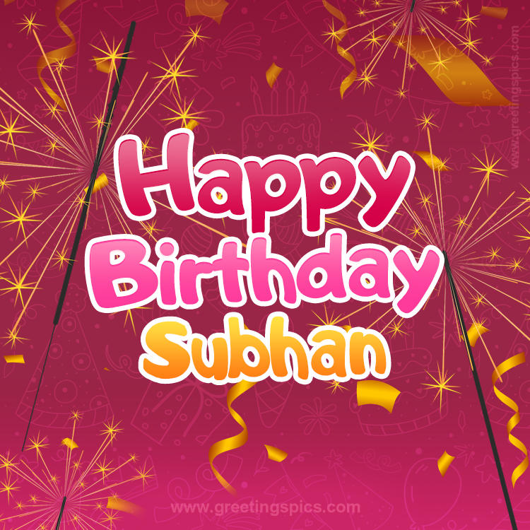 Happy Birthday Subhan Image with sparklers (square shape image)