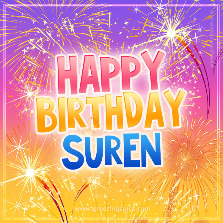 Happy Birthday Suren Picture with fireworks (square shape image)