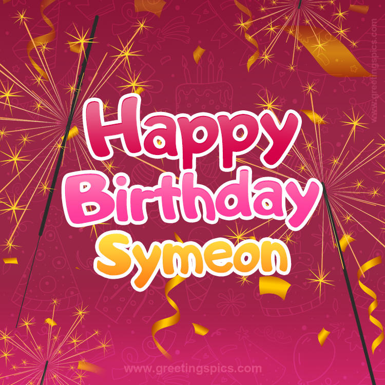 Happy Birthday Symeon Image with sparklers (square shape image)