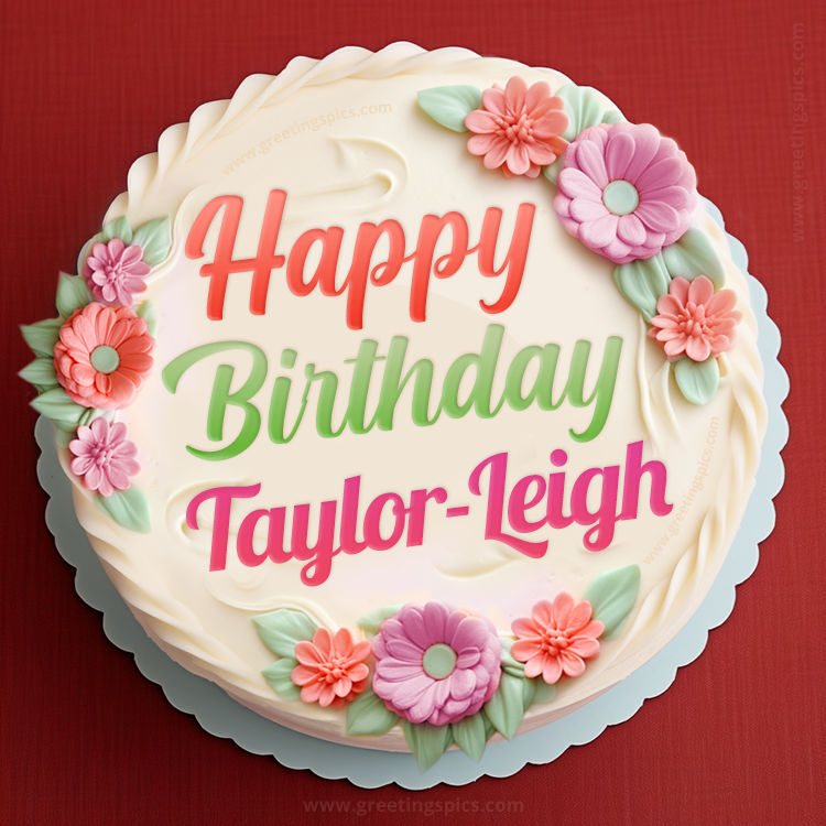 Happy Birthday Taylor-Leigh Cake Image With Name (square shape image)