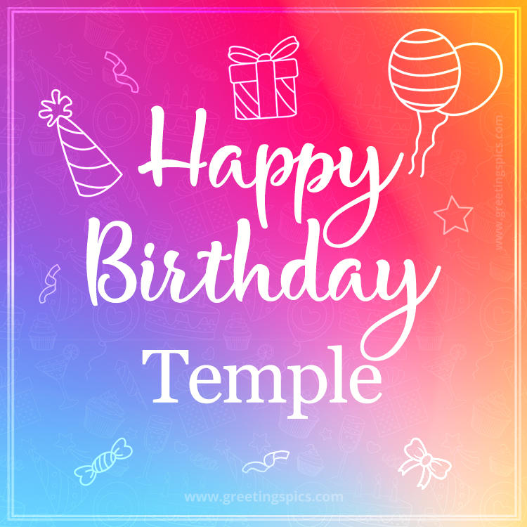 Colorful Happy Birthday Card For Temple (square shape image)