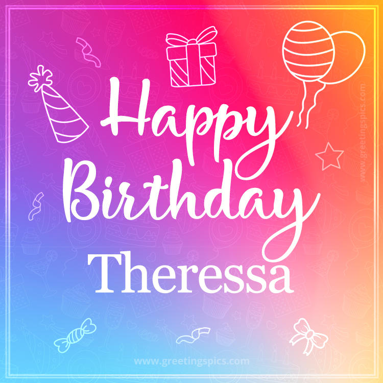 Colorful Happy Birthday Card For Theressa (square shape image)