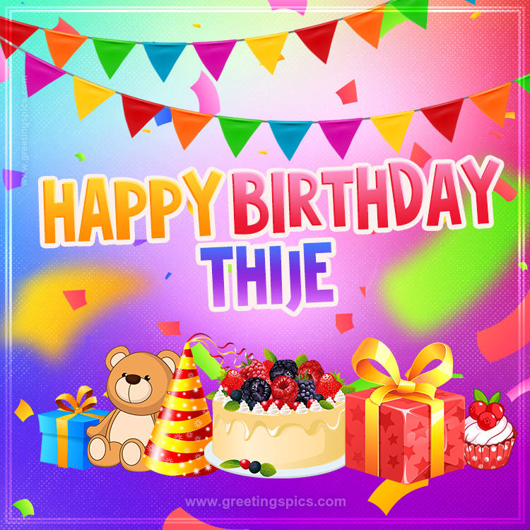Bright card with Wishes for a Happy Birthday for Thije (square shape image)