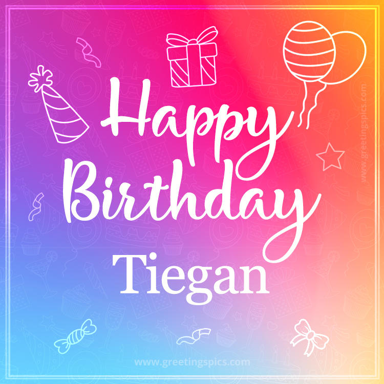 Colorful Happy Birthday Card For Tiegan (square shape image)