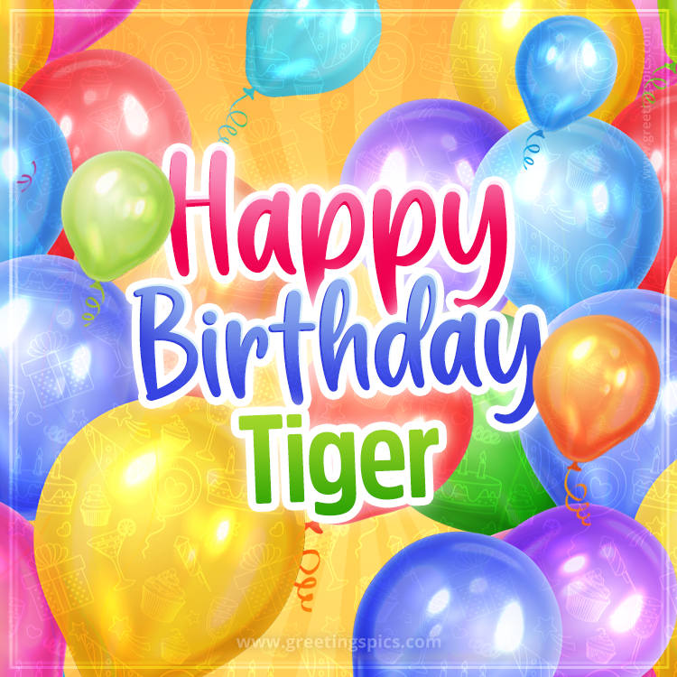 Happy Birthday Tiger Image with colorful balloons (square shape image)