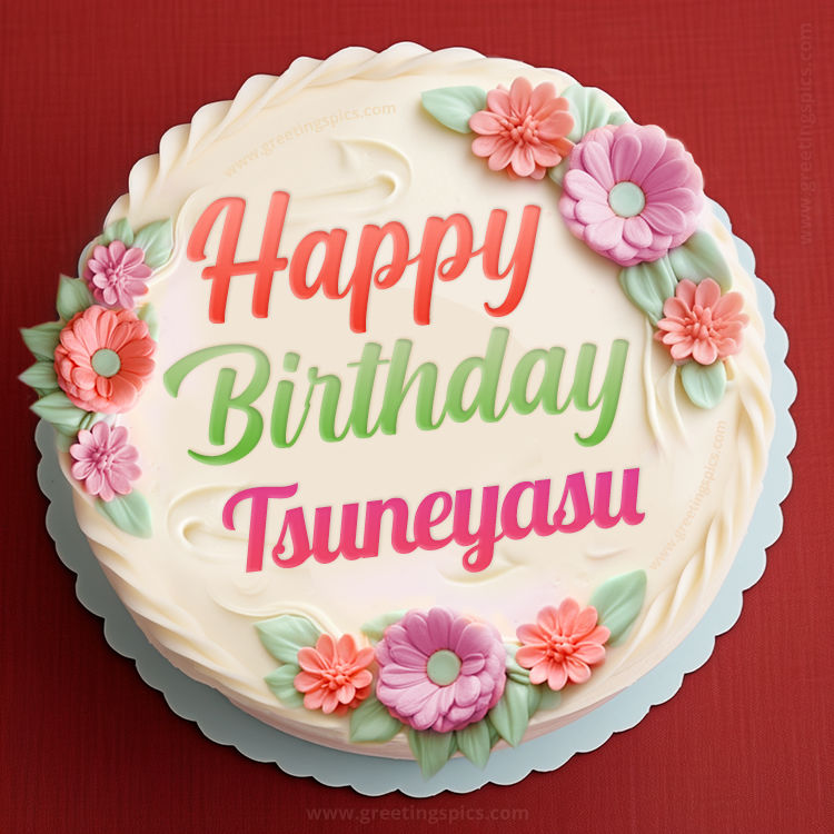 Happy Birthday Tsuneyasu Cake Image With Name (square shape image)