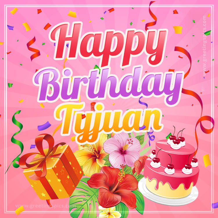 Beautiful Birthday Card for Tyjuan with pink background (square shape image)