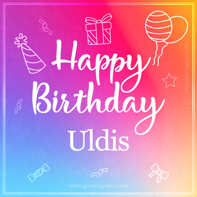 Colorful Happy Birthday Card For Uldis (square shape image)