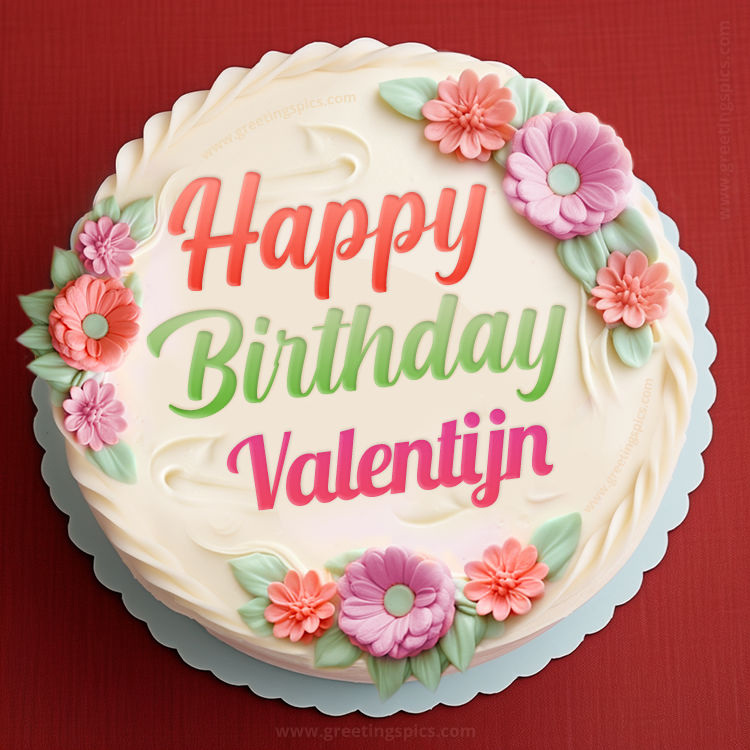 Happy Birthday Valentijn Cake Image With Name (square shape image)