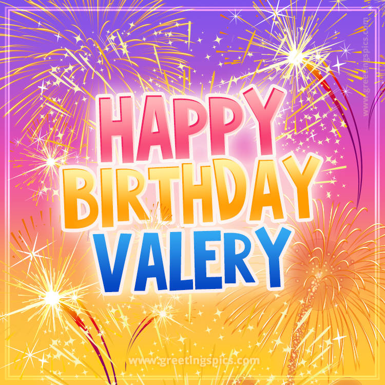 Happy Birthday Valery Picture with fireworks (square shape image)