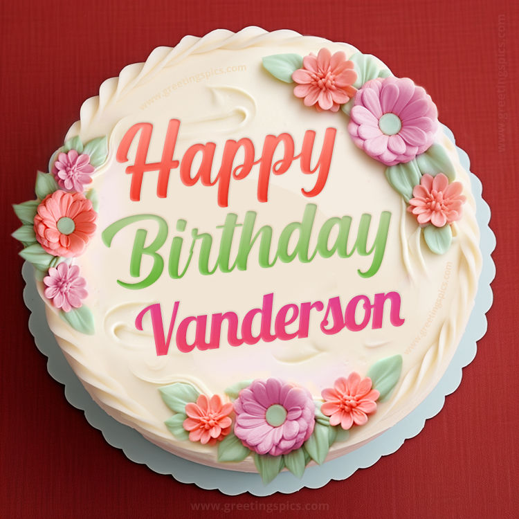 Happy Birthday Vanderson Cake Image With Name (square shape image)