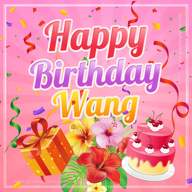 Beautiful Birthday Card for Wang with pink background (square shape image)