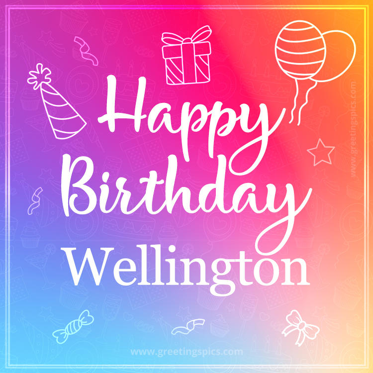 Colorful Happy Birthday Card For Wellington (square shape image)