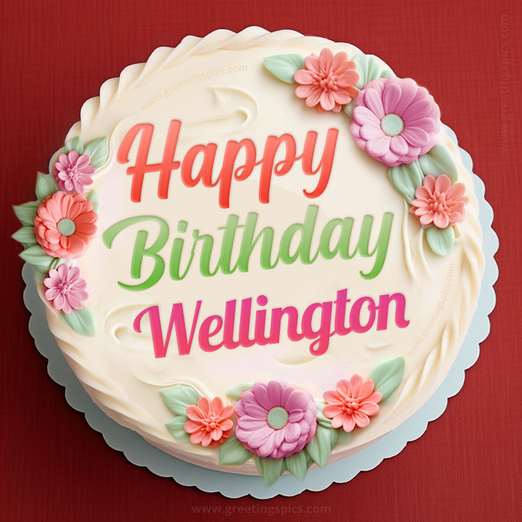 Happy Birthday Wellington Cake Image With Name (square shape image)