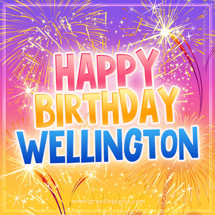 Happy Birthday Wellington Picture with fireworks (square shape image)