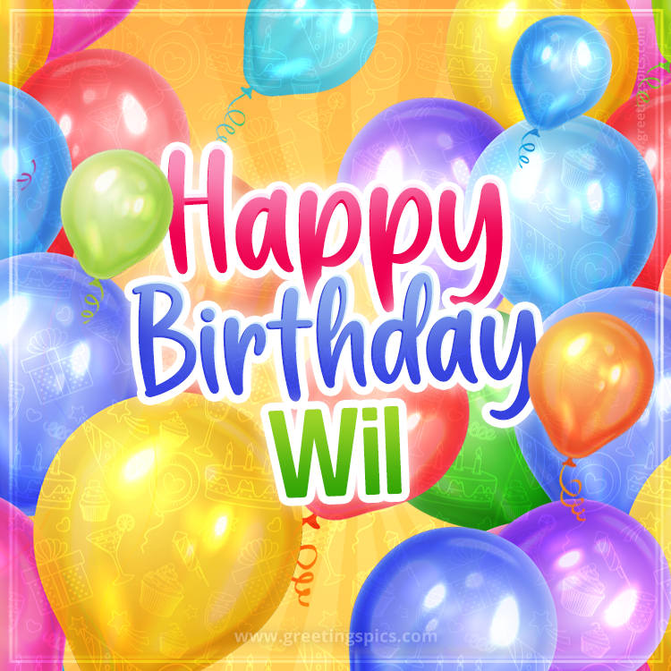 Happy Birthday Wil Image with colorful balloons (square shape image)