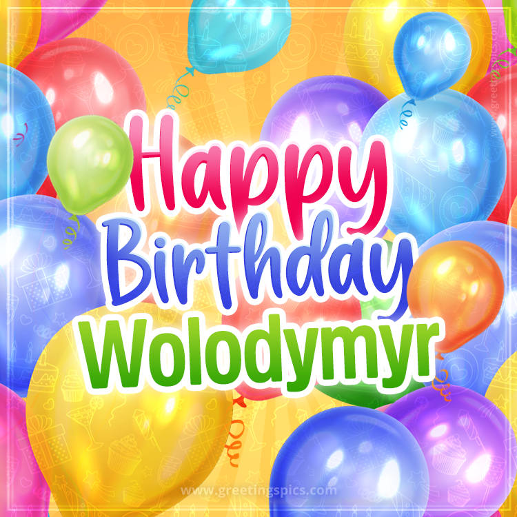 Happy Birthday Wolodymyr Image with colorful balloons (square shape image)