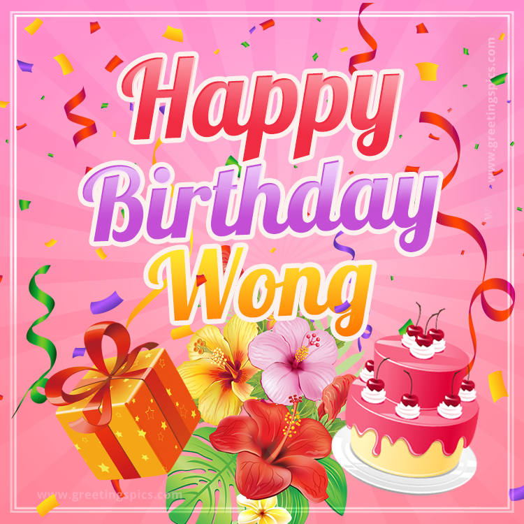 Beautiful Birthday Card for Wong with pink background (square shape image)