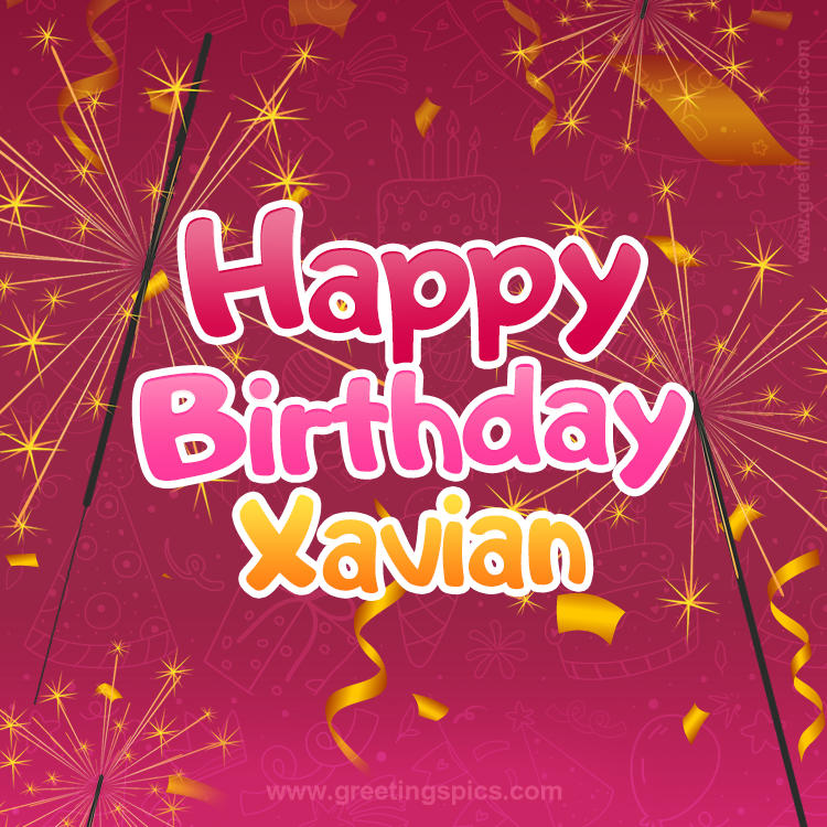 Happy Birthday Xavian Image with sparklers (square shape image)