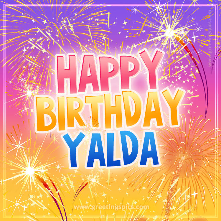 Happy Birthday Yalda Picture with fireworks (square shape image)