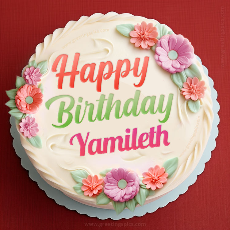 Happy Birthday Yamileth Cake Image With Name (square shape image)