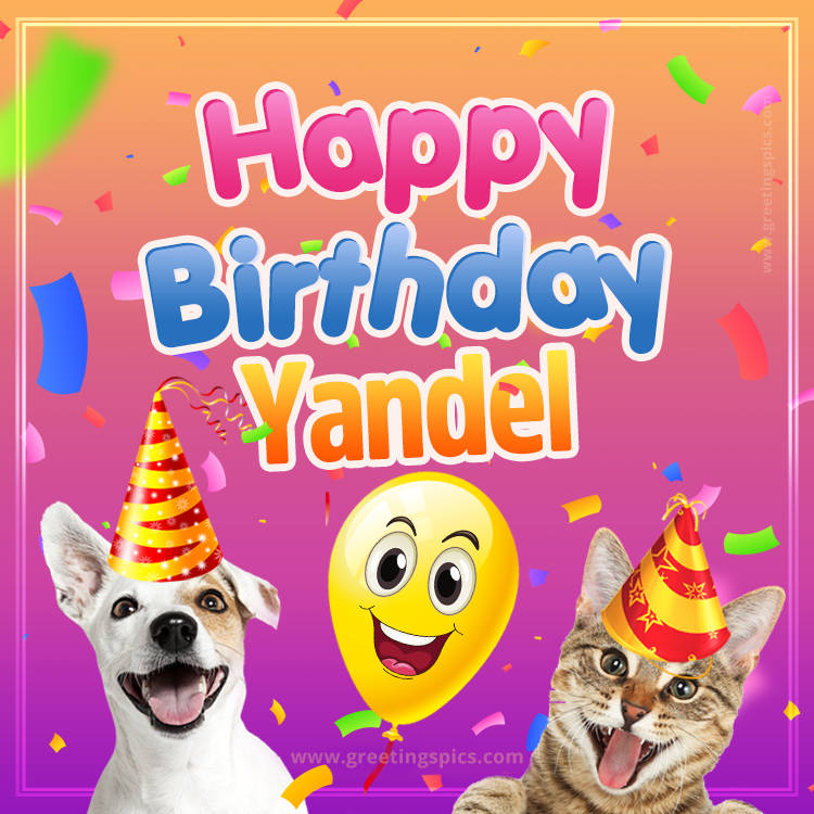 Happy Birthday Yandel Funny Image with cat and dog (square shape image)