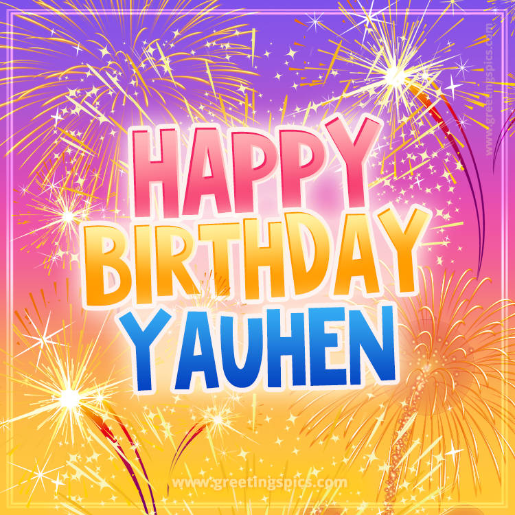 Happy Birthday Yauhen Picture with fireworks (square shape image)
