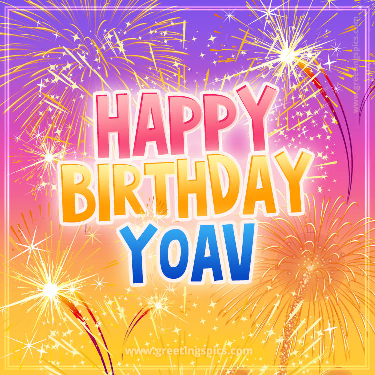 Happy Birthday Yoav Picture with fireworks (square shape image)