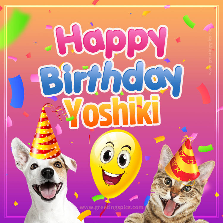 Happy Birthday Yoshiki Funny Image with cat and dog (square shape image)