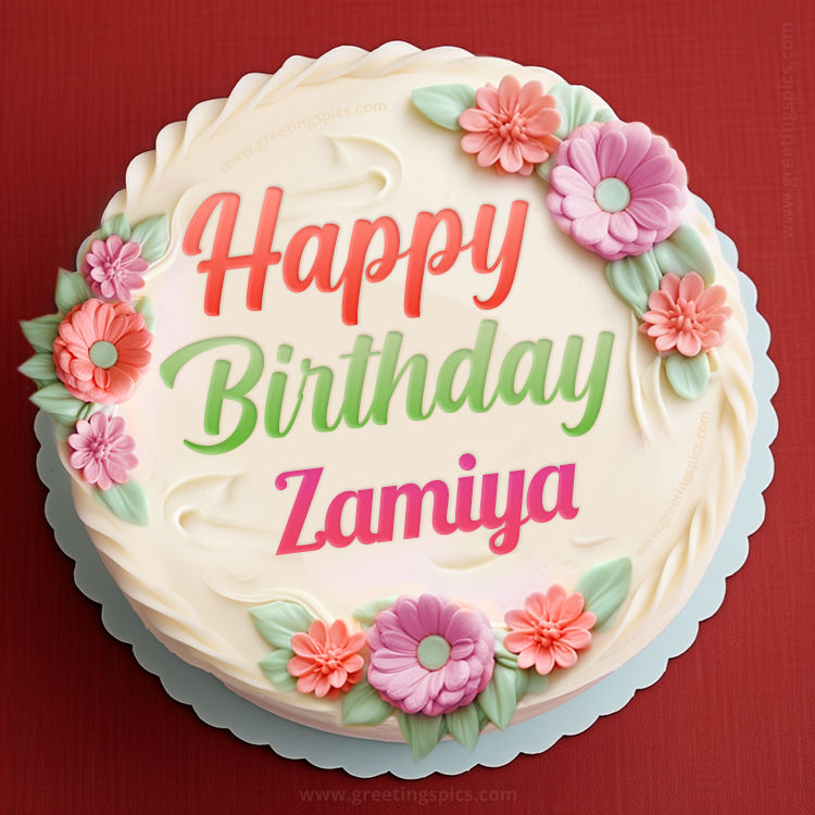 Happy Birthday Zamiya Cake Image With Name (square shape image)