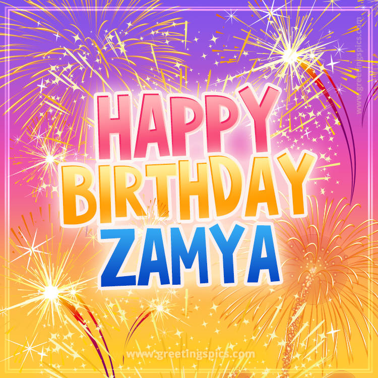 Happy Birthday Zamya Picture with fireworks (square shape image)